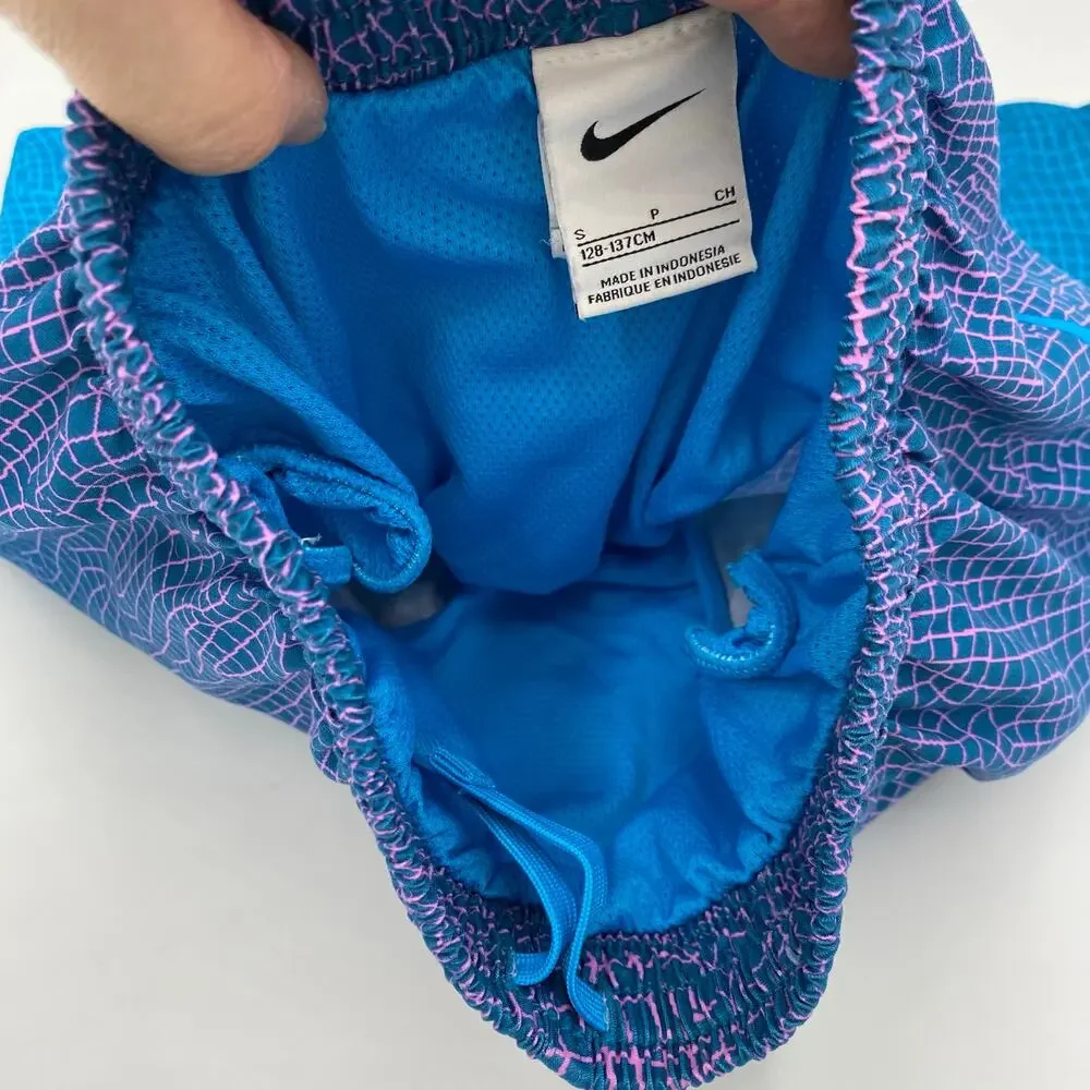 Nike Boy's Blue Graphics Swoosh Logo Swim Shorts with Lining Size S